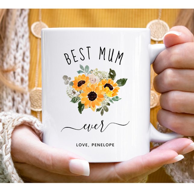 Best Mum Ever | Pretty Rustic Sunflowers Coffee Mug (Creator Uploaded)