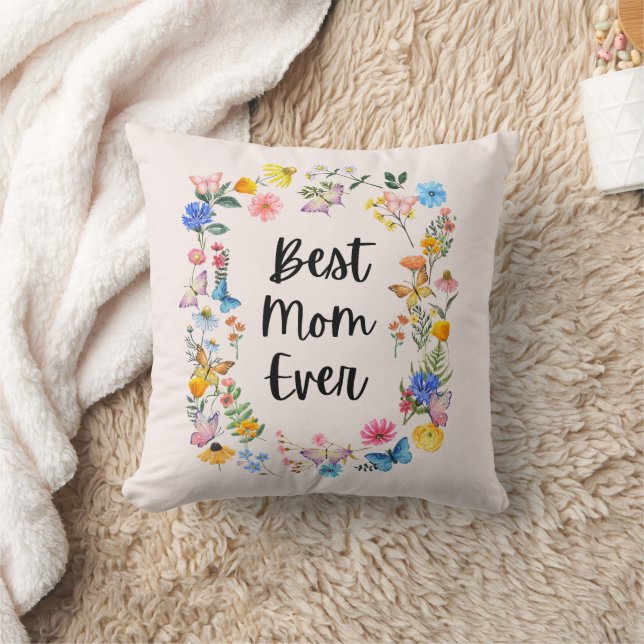 Best Mum Ever Pretty Wildflowers Boho Mother's Day Cushion (Blanket)
