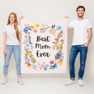 Best Mum Ever Pretty Wildflowers Boho Mother's Day Fleece Blanket