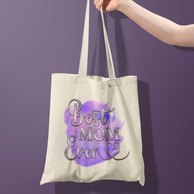 Best Mum Ever Purple & Silver Glitter Typography Tote Bag (Creator Uploaded)
