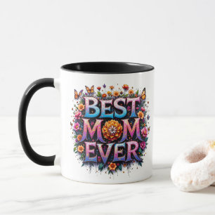 Best Mum Ever Quote Butterflies Colourful Flowers Mug
