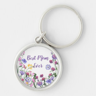 Best Mum Ever Quote Summer Garden Flowers Keychain