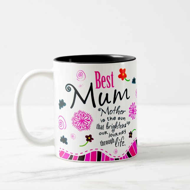 Best Mum ever Quote with flowers Two-Tone Coffee Mug (Left)