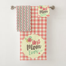 "Best Mum Ever" Red Gingham Towel Set options