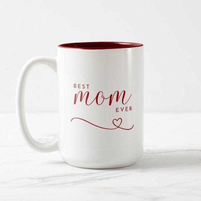Best Mum ever red heart elegant Two-Tone Coffee Mug (Left)