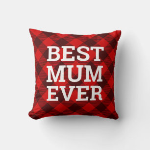 Best Mum Ever Red Plaid Throw Pillow