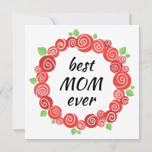 Best mum ever red roses wreath spring cute floral holiday card