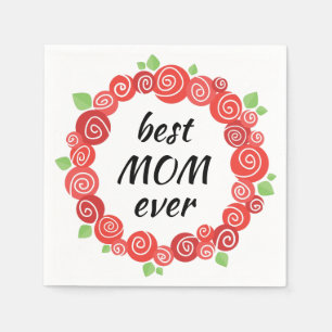 Best mum ever red roses wreath spring cute floral napkin