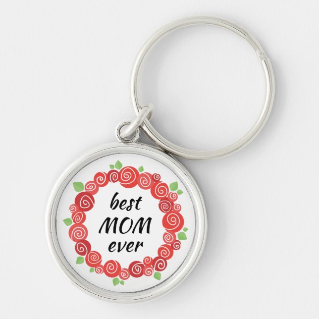 Best mum ever red roses wreath spring key ring (Front)