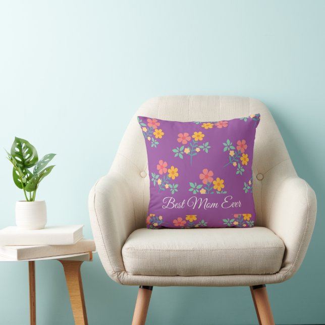 Best Mum Ever Retro Daisy Bouquet in Purple Cushion (Chair)