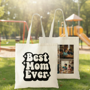 Best Mum Ever Retro Groovy 4 Photo Collage Tote Bag