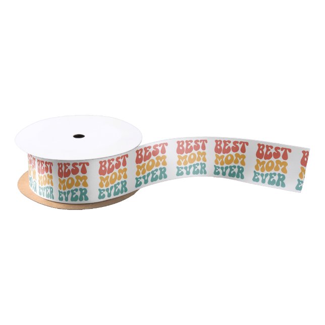 Best Mum Ever Retro Typography Design Satin Ribbon (Spool)