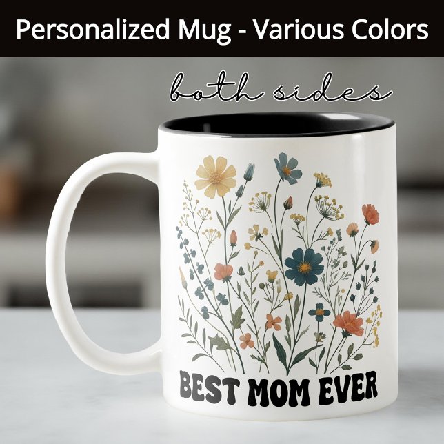 Best Mum Ever Retro Wildflowers Mug – Gift for Mum (best mom ever mug, wildflower mug, retro mom mug, floral coffee mug, mom mug, gift for her,)