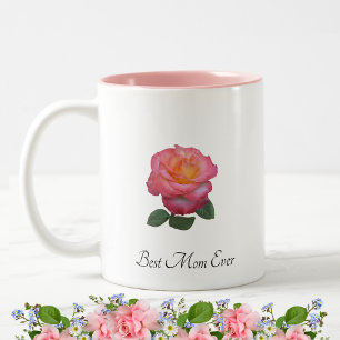 Best Mum Ever Rose Flower and Monogram Two-Tone Coffee Mug