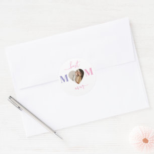 Best Mum Ever Round Sticker – Custom Heart Photo