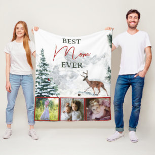 Best Mum Ever Rustic Deer Winter Scene Photo Fleece Blanket