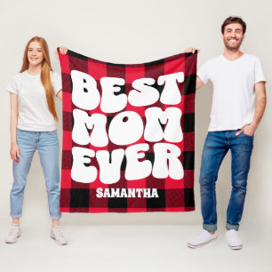 Best Mum Ever Rustic Red Buffalo Plaid Christmas Fleece Blanket