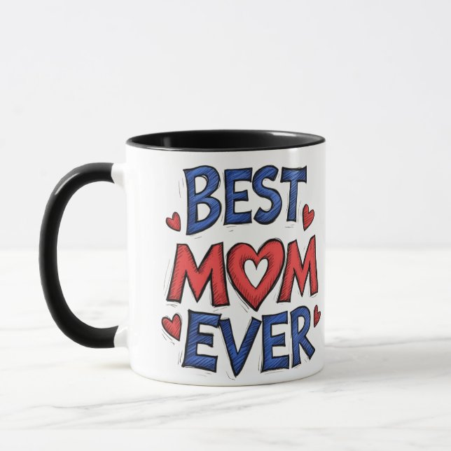 Best Mum Ever Rustic Typography with Heart  Mug (Left)