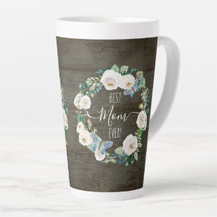 Best Mum Ever Rustic White Floral Watercolor Wood Latte Mug
