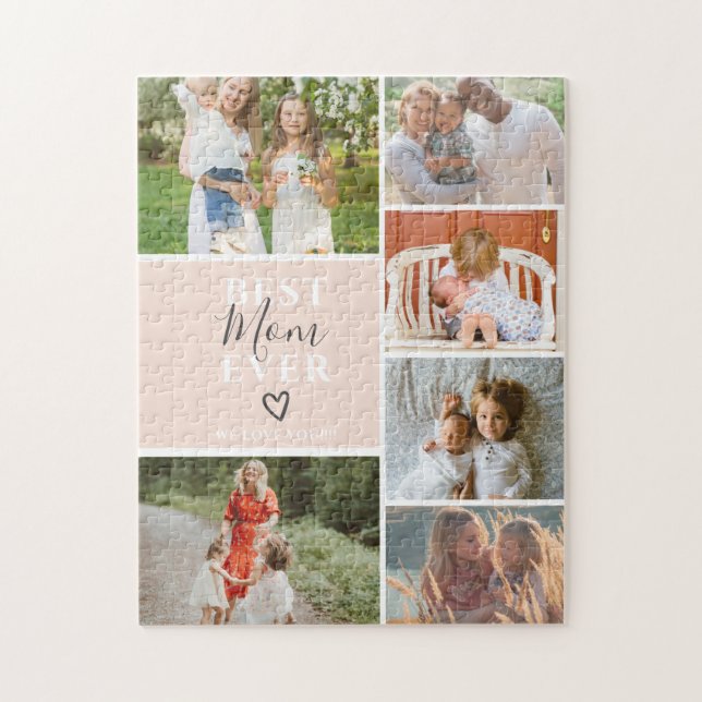 Best mum ever script 6 photo collage grid jigsaw puzzle (Vertical)