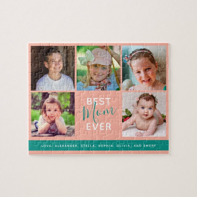 Best Mum Ever Script Family Photo Collage Jigsaw Puzzle (Horizontal)