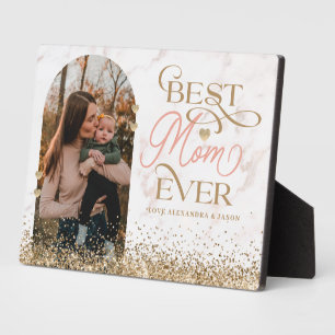 Best Mum Ever Script Gold Glitter Arch Photo Plaque