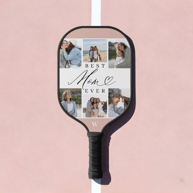 Best Mum Ever Script Mother's Day 6 Photo Collage Pickleball Paddle (Best Mom Ever Script Mother's Day 6 Photo Collage Pickleball Paddle)