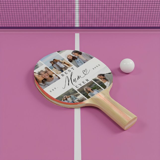 Best Mum Ever Script Mother's Day 6 Photo Collage Ping Pong Paddle (Best Mum Ever Script Father's Day 8 Photo Collage Ping Pong Paddle)