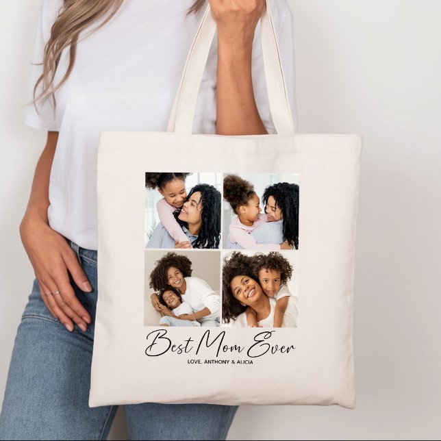 Best Mum Ever Script Photo Collage Tote Bag (Creator Uploaded)