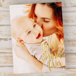 Best Mum Ever Simple Modern Custom Photo Foil Holiday Postcard
