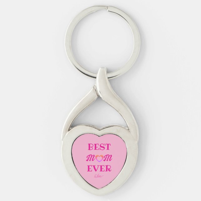 Best Mum Ever simple Pink Heart Mother's Day Gift Key Ring (Front)