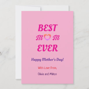 Best Mum Ever Simple Pink Heart Mother's Day  Holiday Card