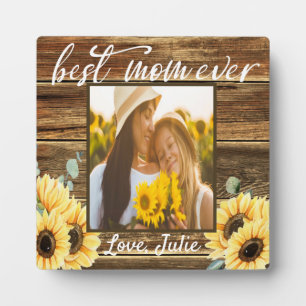 Best Mum Ever Sunflower and Barn Wood Photo Plaque