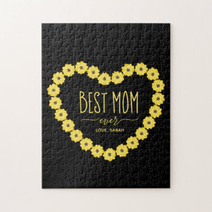 Best Mum Ever Sunflower Heart Custom Name Mum Tote Jigsaw Puzzle