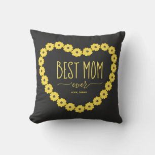 Best Mum Ever Sunflower Heart Personalised Name  Cushion