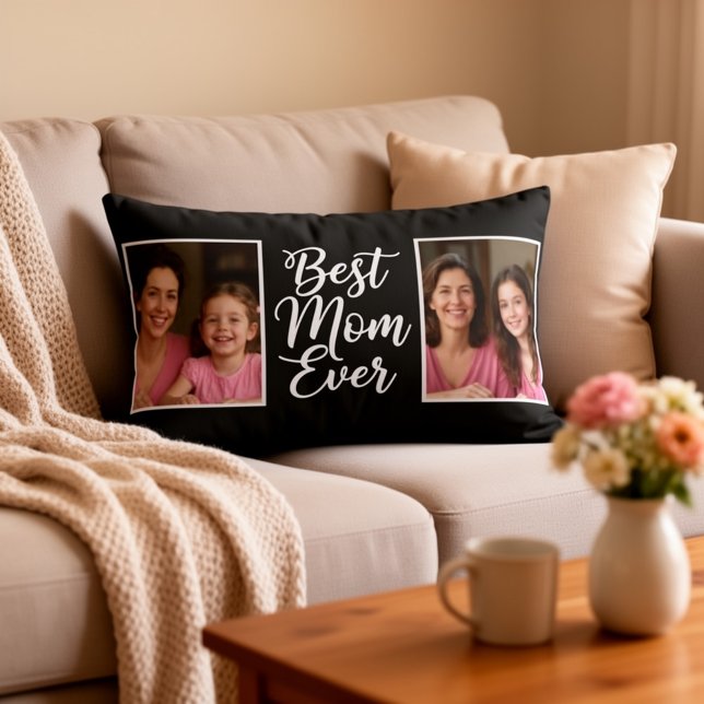 Best Mum Ever Then & Now Custom 2 Photo Keepsake  Lumbar Cushion (Creator Uploaded)