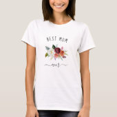 Best Mum Ever | Trendy Burgundy Boho Floral T-Shirt (Front)