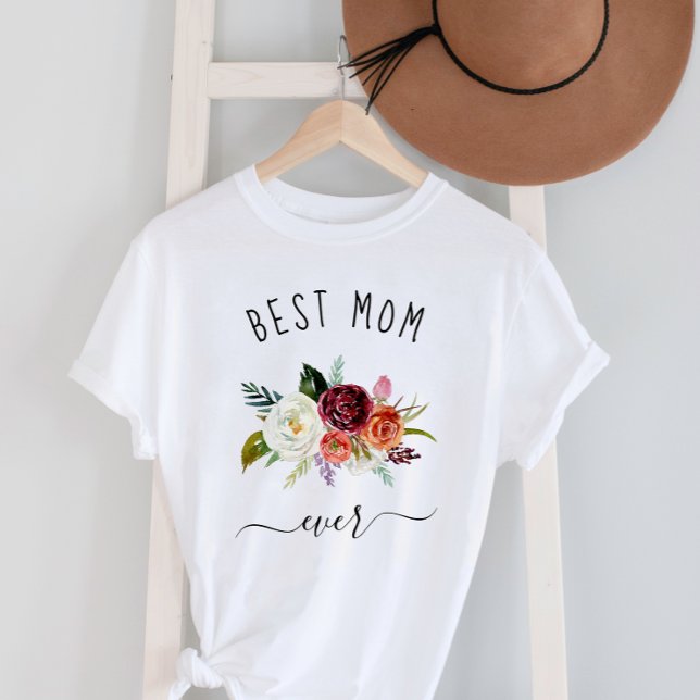 Best Mum Ever | Trendy Burgundy Boho Floral T-Shirt