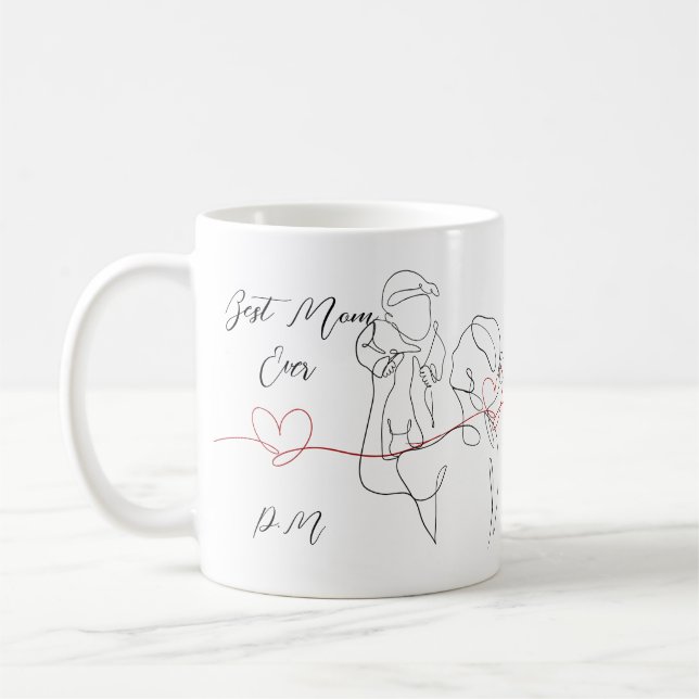 Best Mum Ever Trendy One Line Motherhood Heart  Coffee Mug (Left)