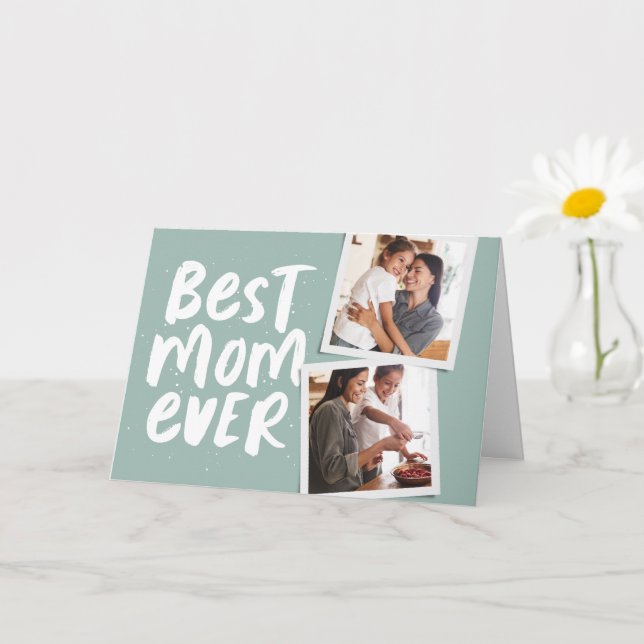 Best mum ever trendy photo sage green Mother's Day Card (Small Plant)