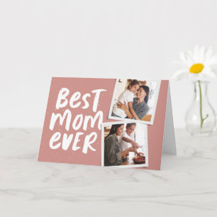 Best mum ever trendy two photo rose Mother's Day Card