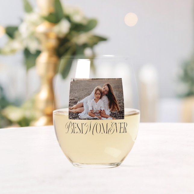 Best Mum Ever Typography Photo Stemless Wine Glass (Insitu (Wedding))