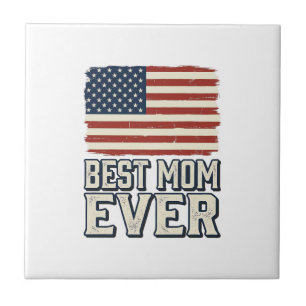 Best Mum Ever Vintage American Flag Shirt Design_1 Ceramic Tile