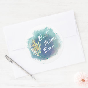 Best Mum Ever Watercolor Floral Blue Round Sticker