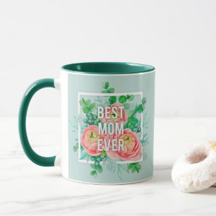 Best Mum Ever Watercolor Floral Green & Gold Mug