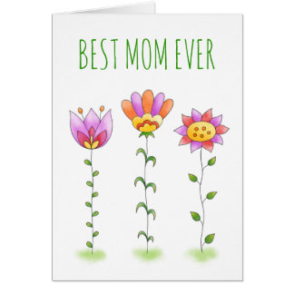 Best Mum Ever Watercolor Flowers Mother's Day Card