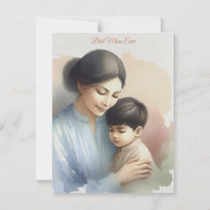 Best Mum Ever Watercolor Illustration Postcard