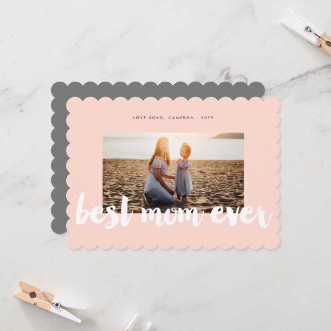 Best Mum Ever White Bold Brush Script Modern Photo (Front/Back In Situ)