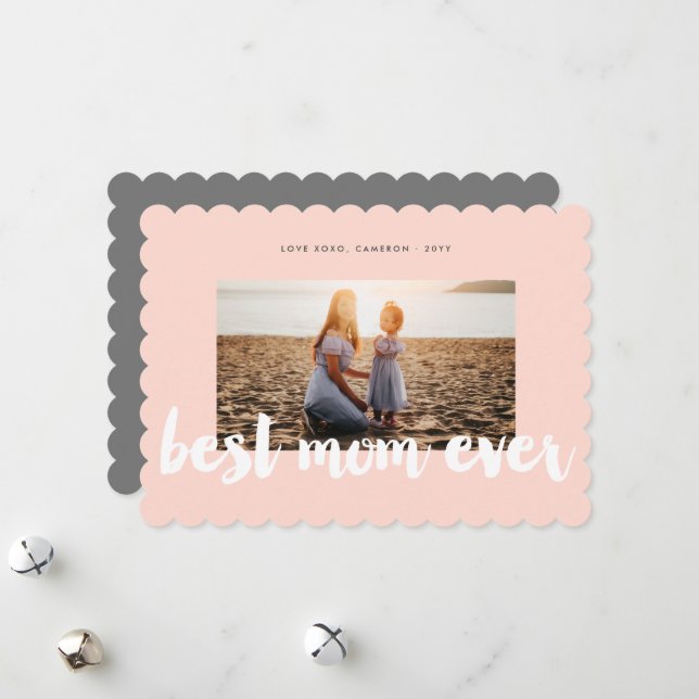Best Mum Ever White Bold Brush Script Modern Photo Holiday Card (Front/Back In Situ)