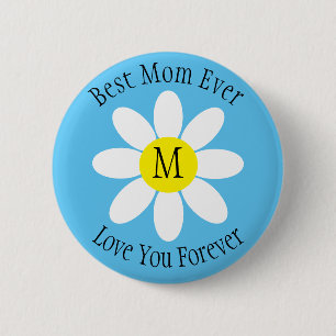 Best Mum Ever White Daisy Sky Blue Single Initial 6 Cm Round Badge
